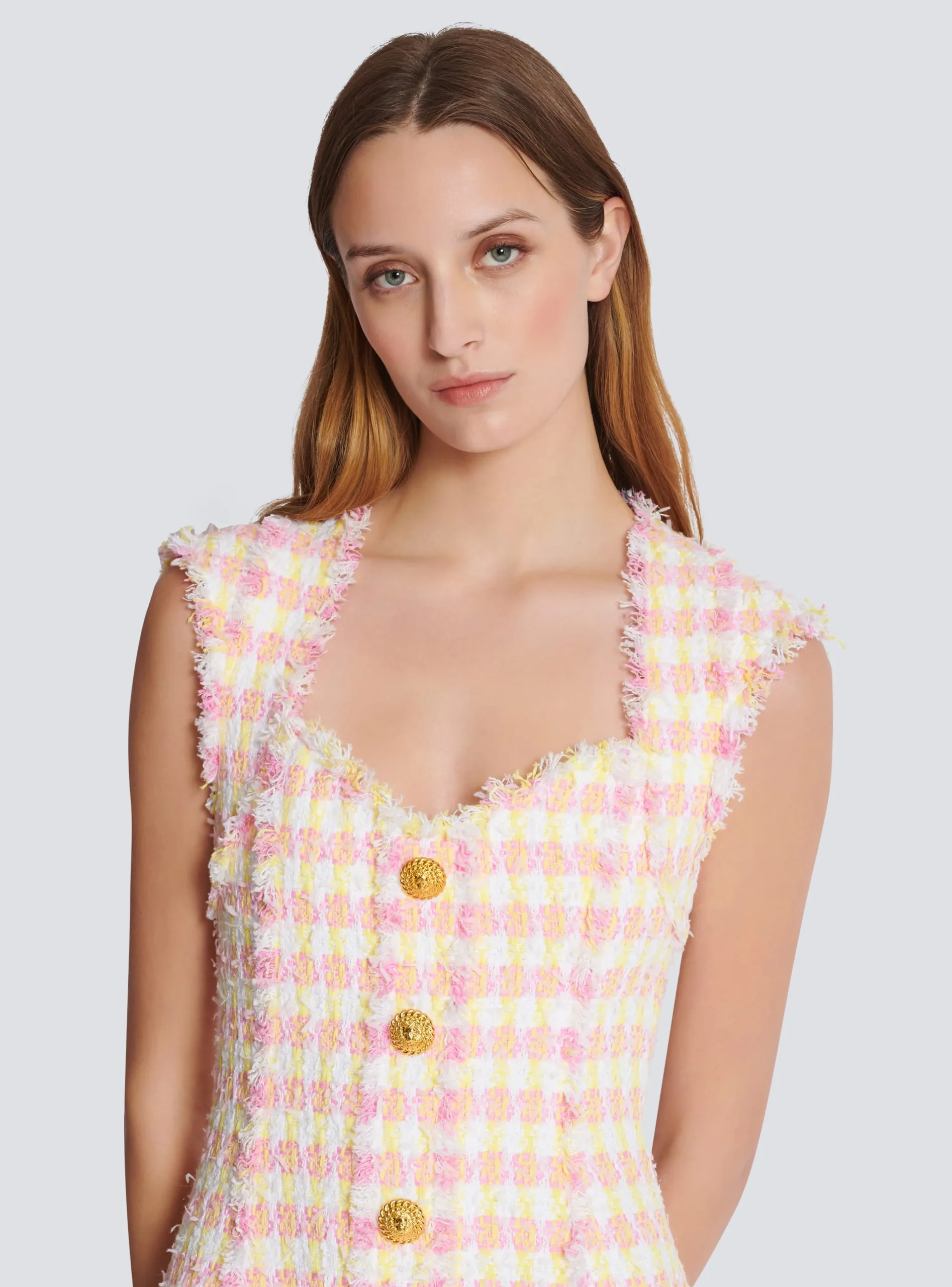 Women Balmain Miami Tweed Dress With Buttons