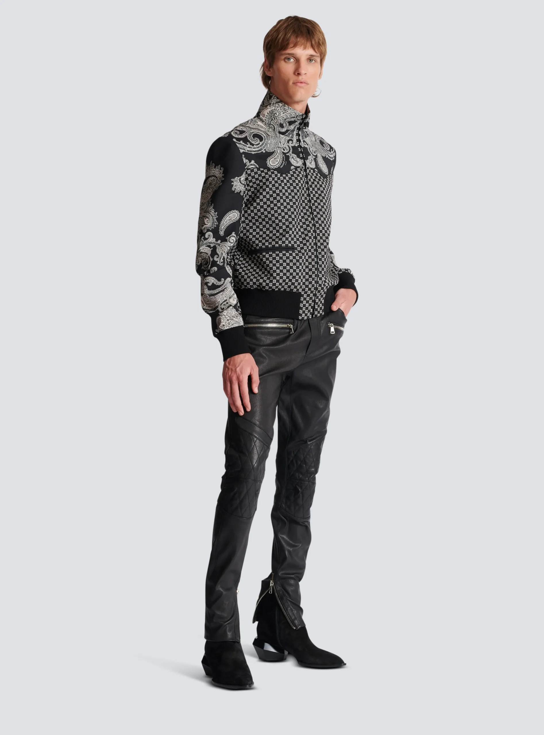 Balmain Mini Monogram And Paisley Bomber Jacket