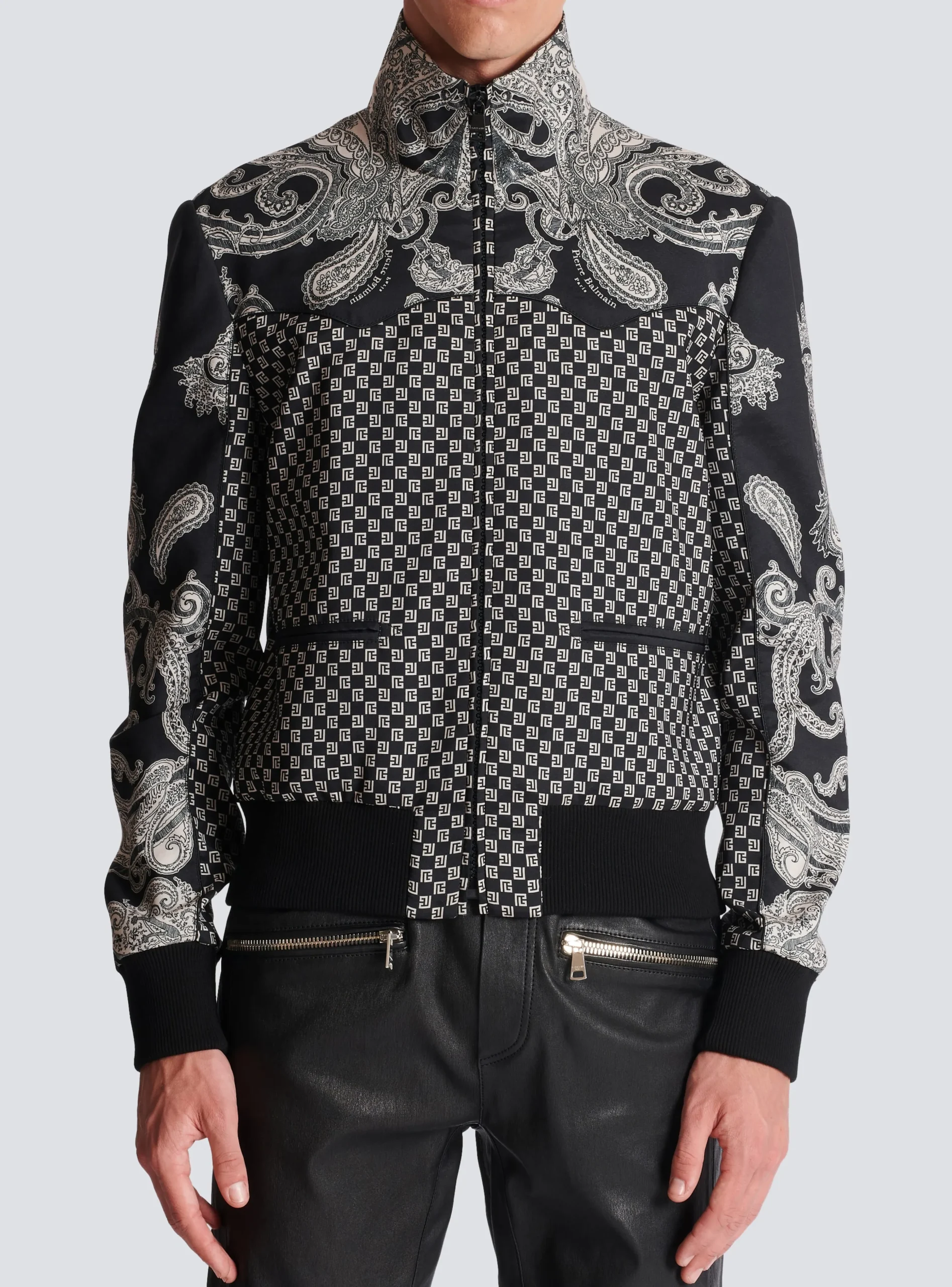 Balmain Mini Monogram And Paisley Bomber Jacket