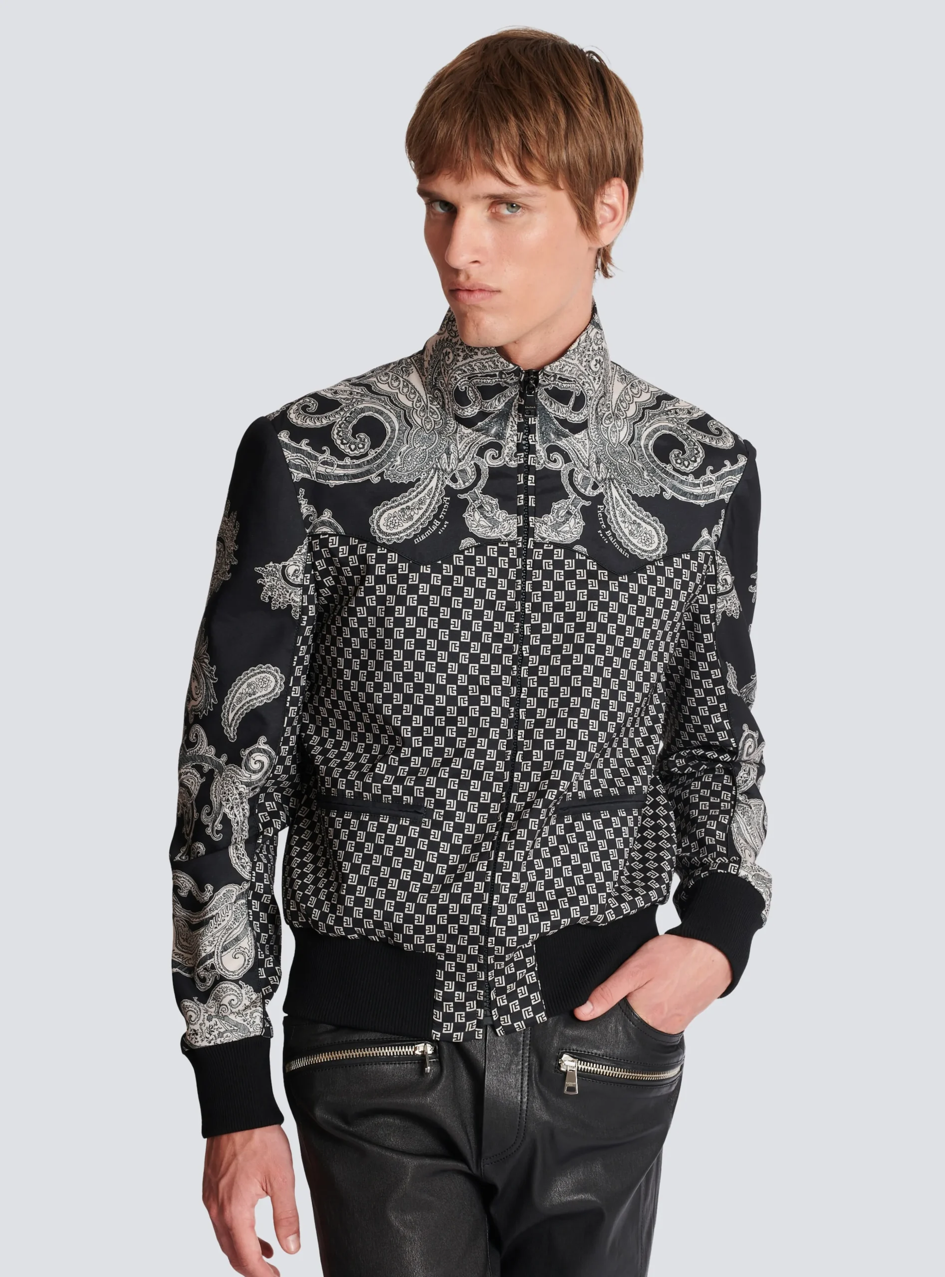 Balmain Mini Monogram And Paisley Bomber Jacket