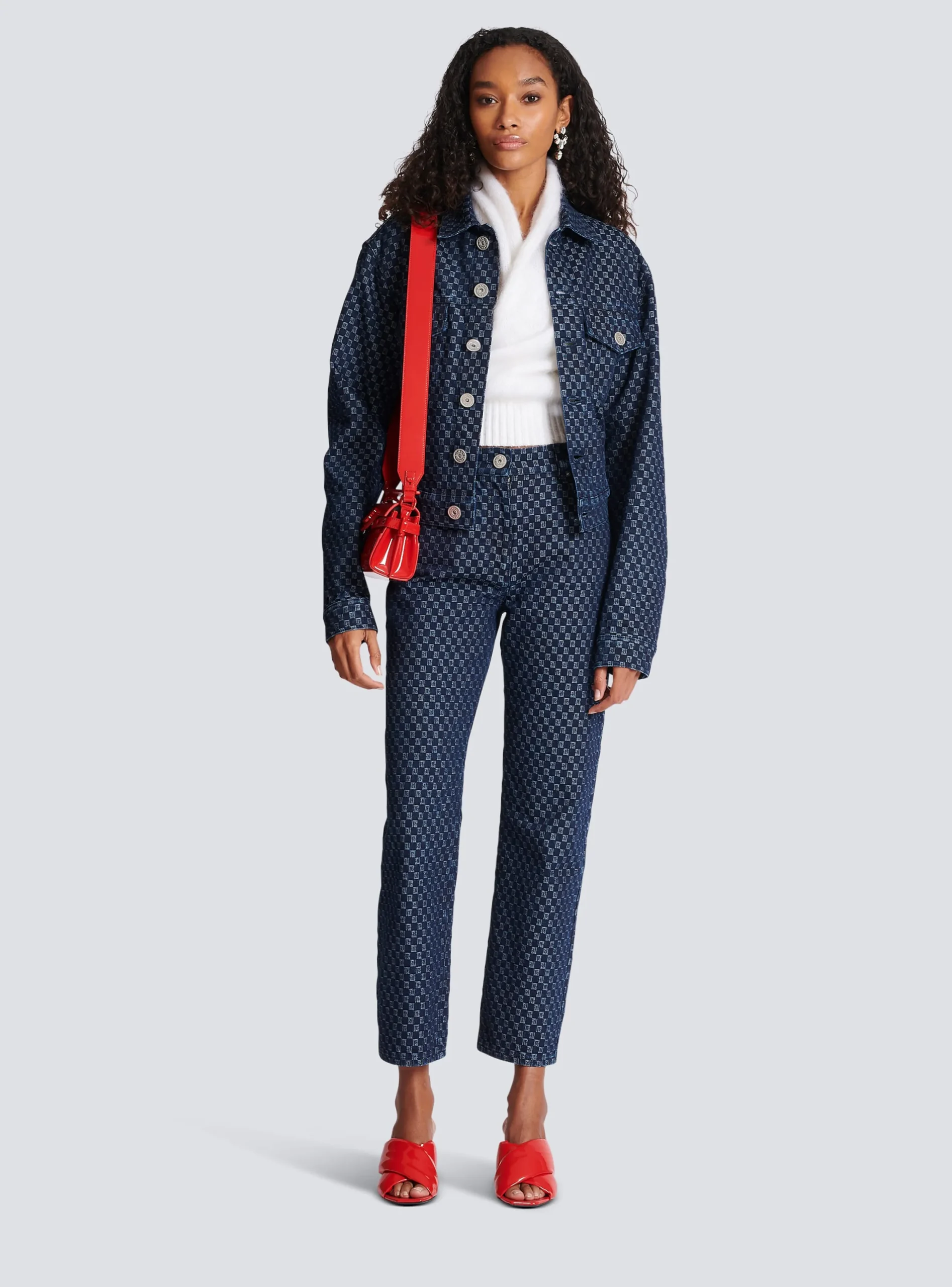 Women Balmain Mini Monogram Denim Jeans