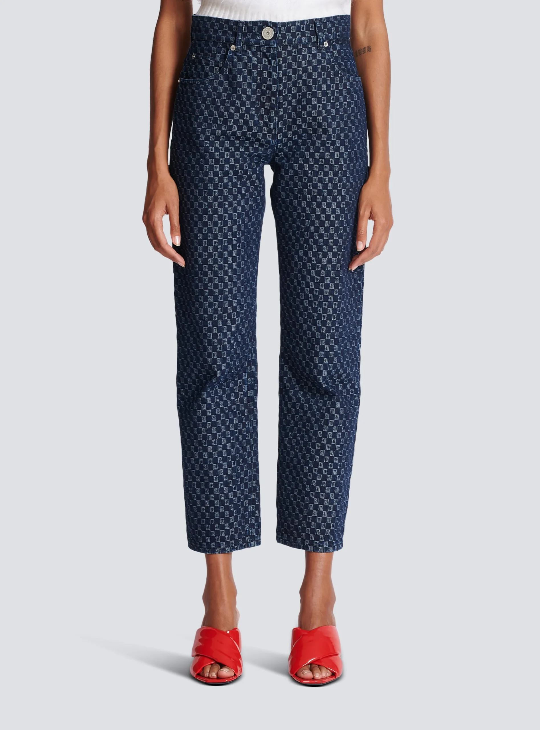 Women Balmain Mini Monogram Denim Jeans