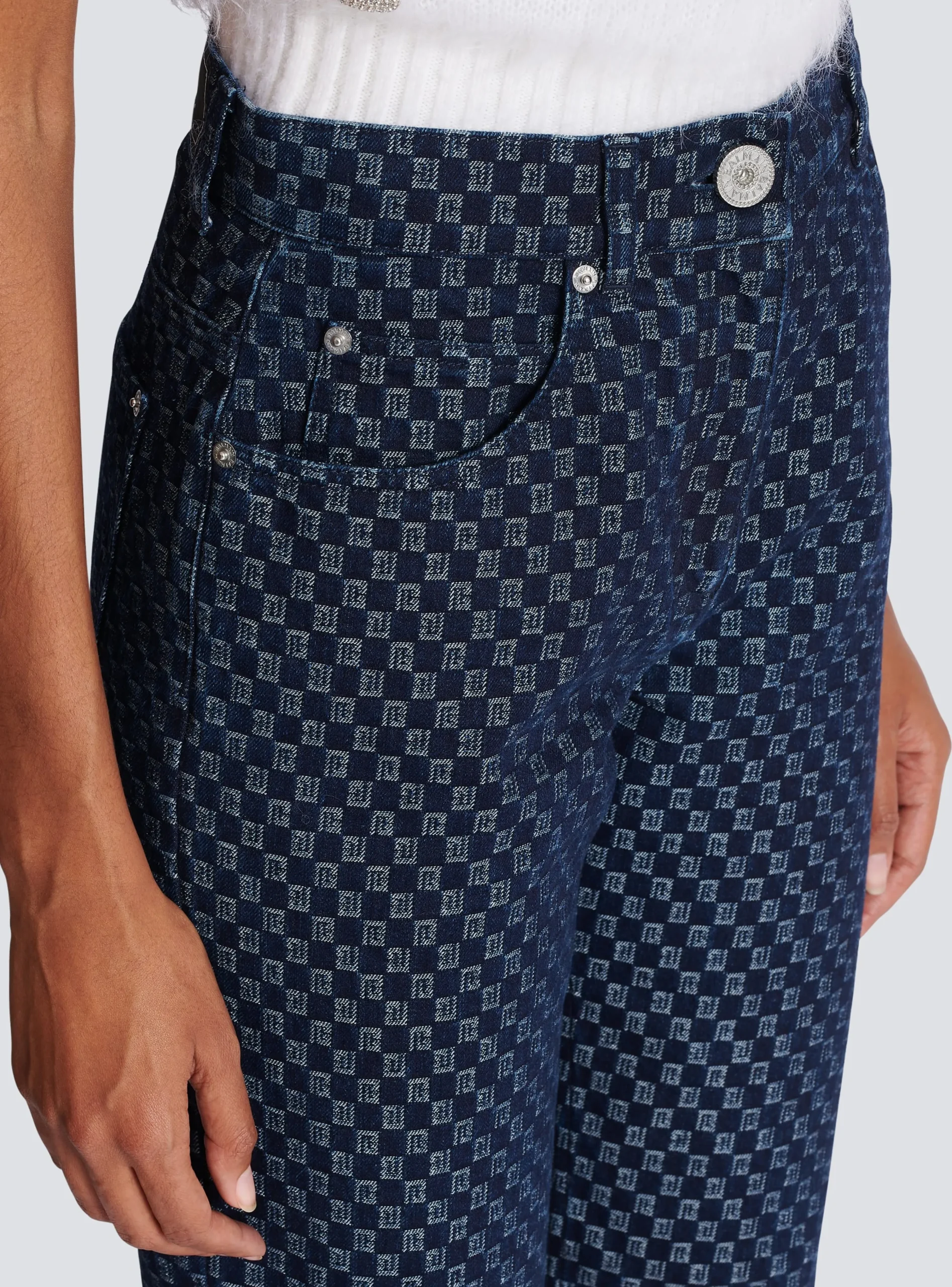 Women Balmain Mini Monogram Denim Jeans