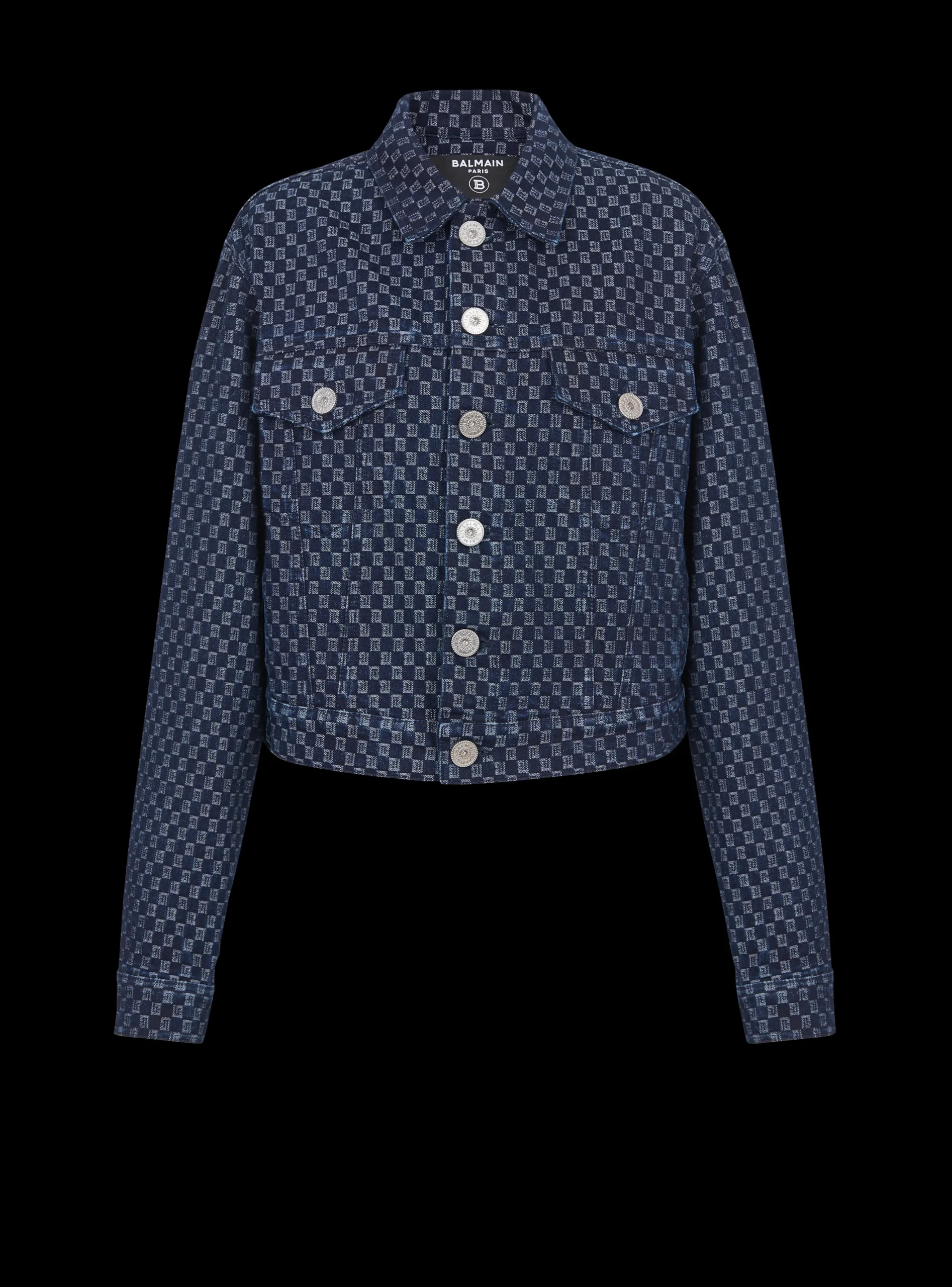 Women Balmain Mini Monogram Jacquard Denim Jacket