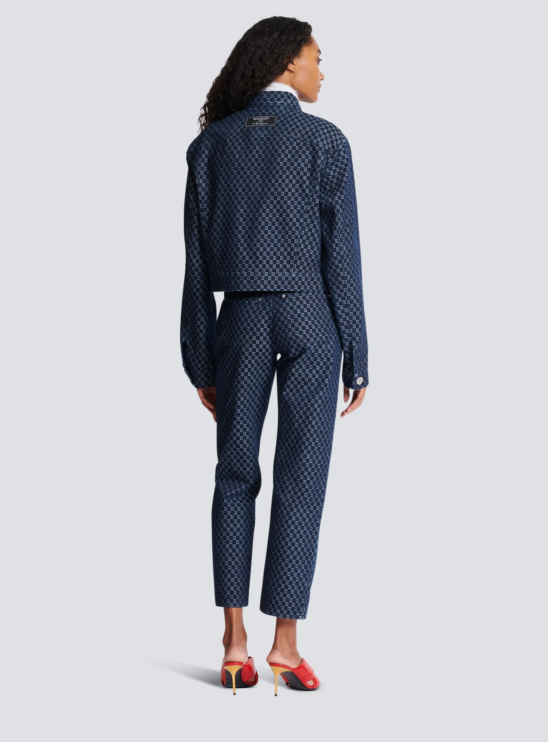 Women Balmain Mini Monogram Jacquard Denim Jacket