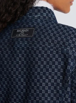 Women Balmain Mini Monogram Jacquard Denim Jacket