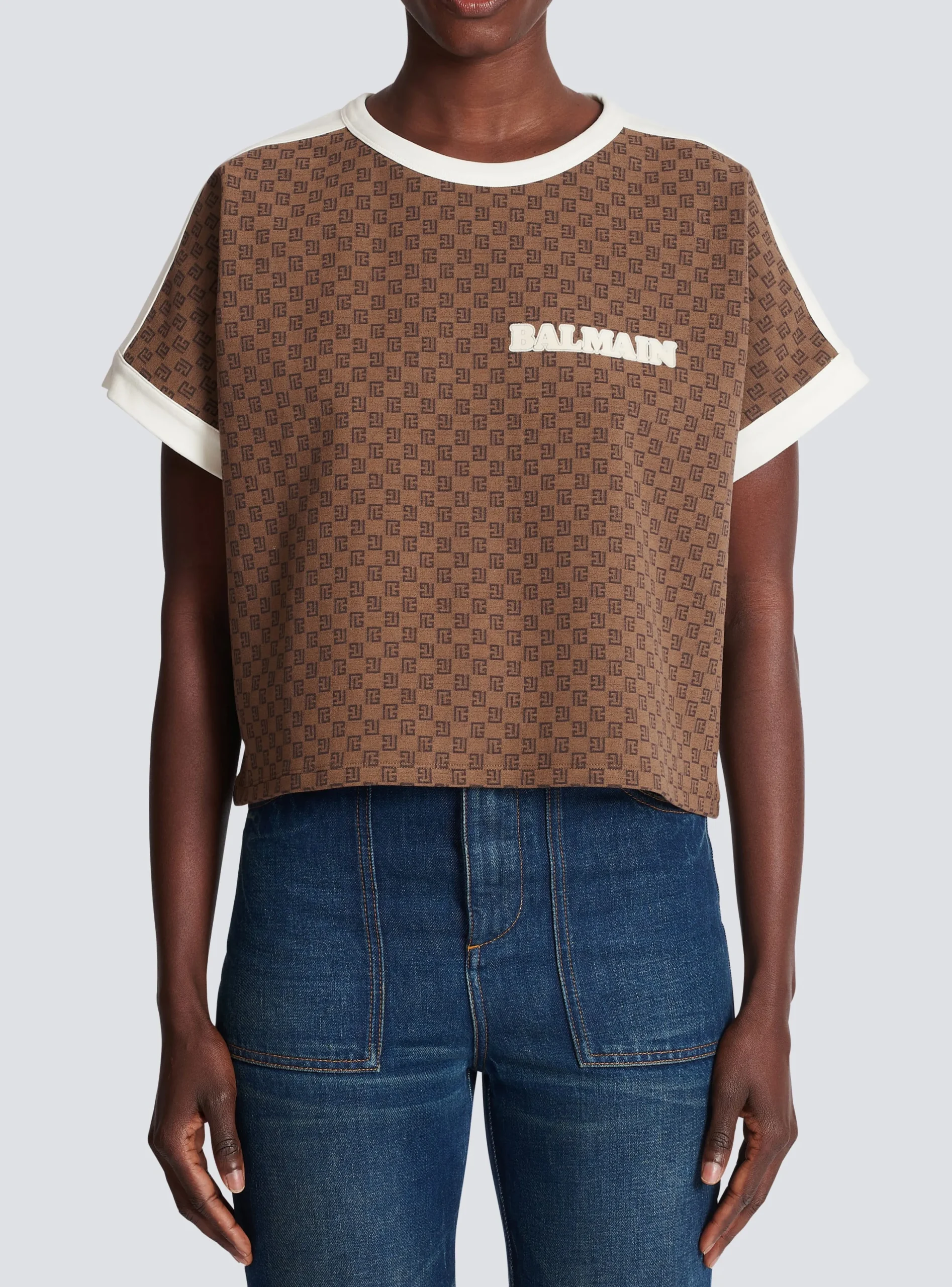 Women Balmain Mini Monogram Jacquard Jersey T-shirt