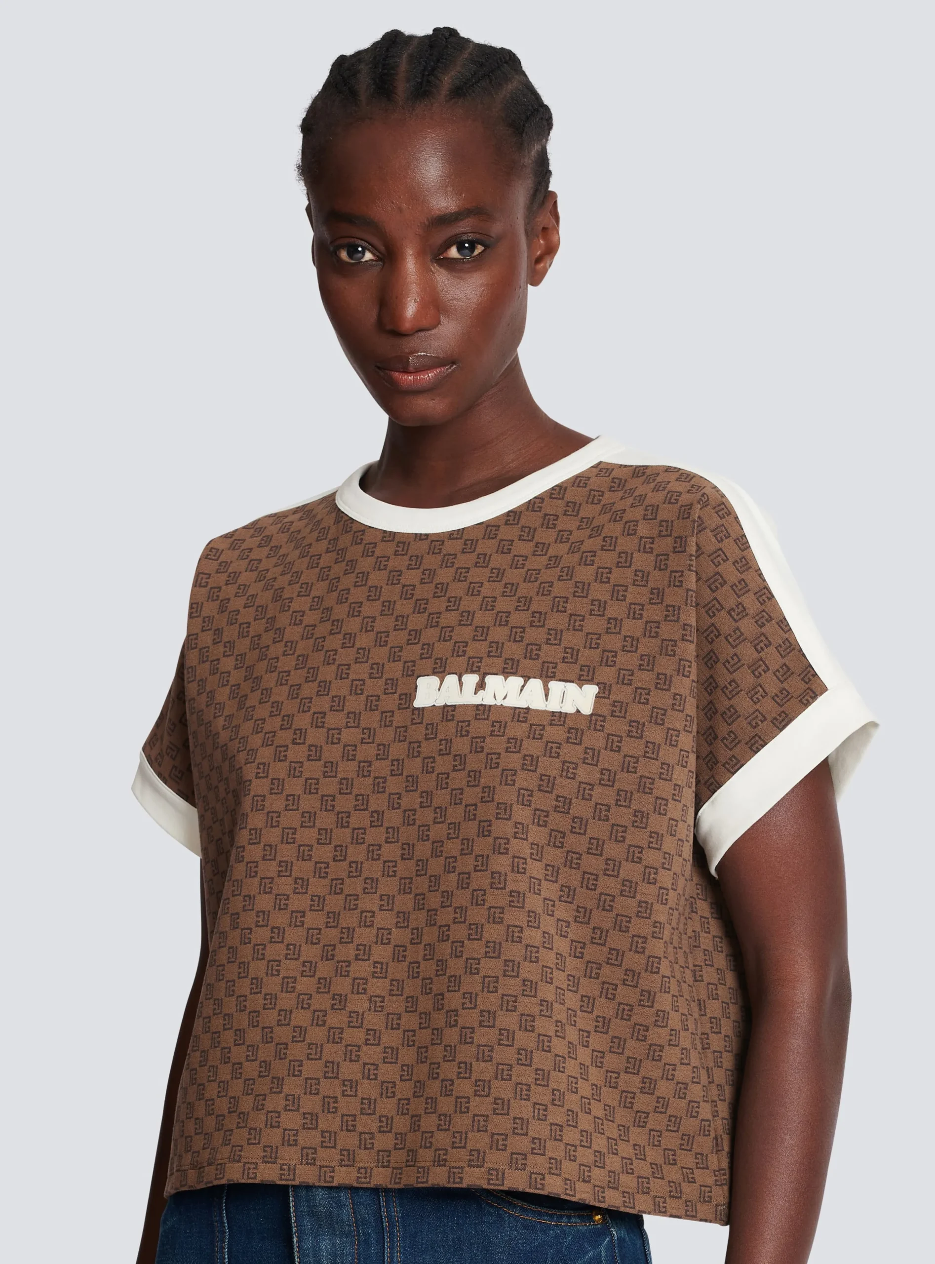 Women Balmain Mini Monogram Jacquard Jersey T-shirt