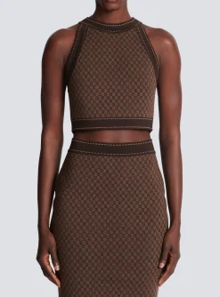 Women Balmain Mini Monogram Jacquard Top