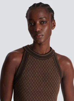 Women Balmain Mini Monogram Jacquard Top