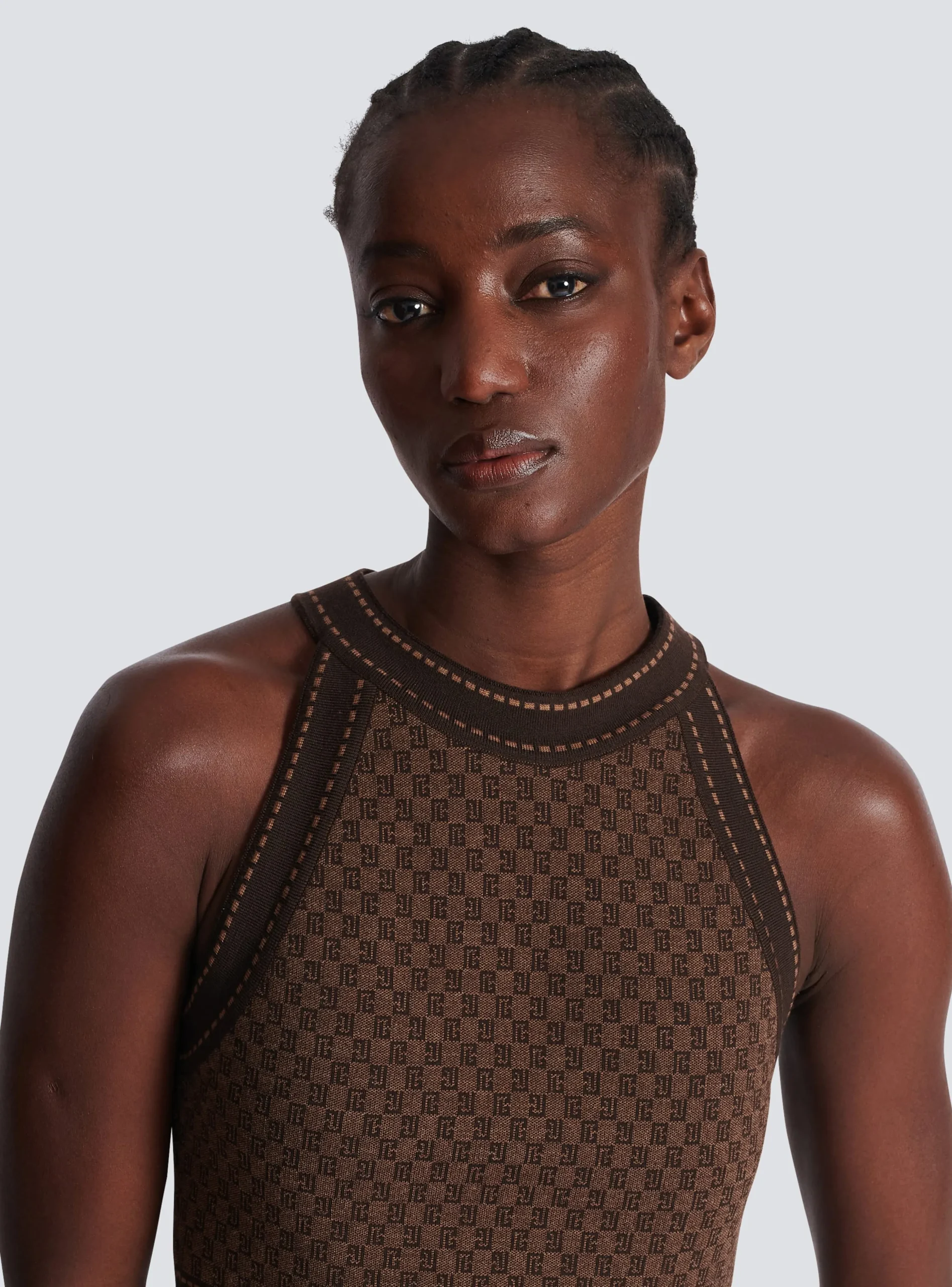 Women Balmain Mini Monogram Jacquard Top