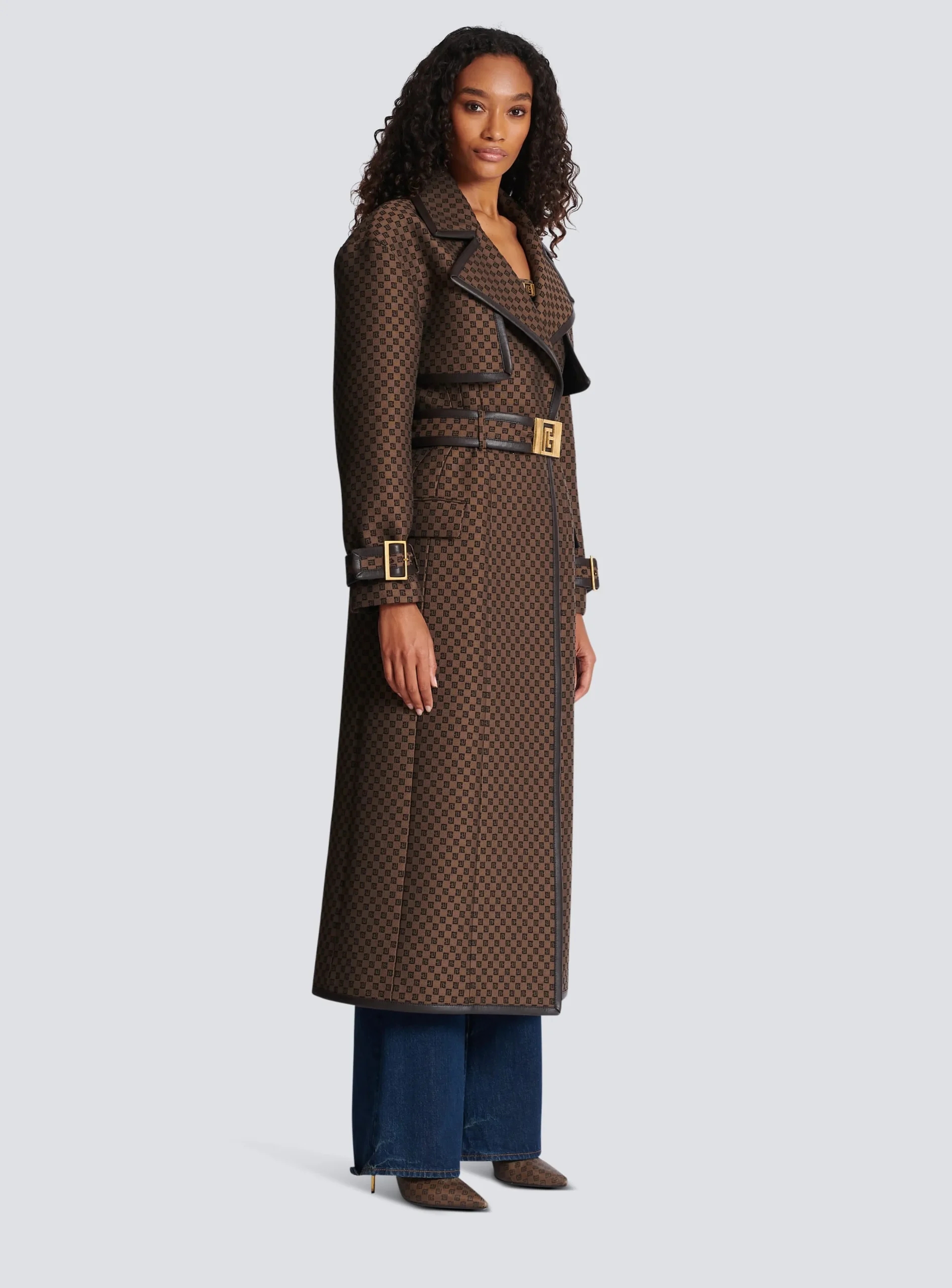 Women Balmain Mini Monogram Jacquard Trench Coat