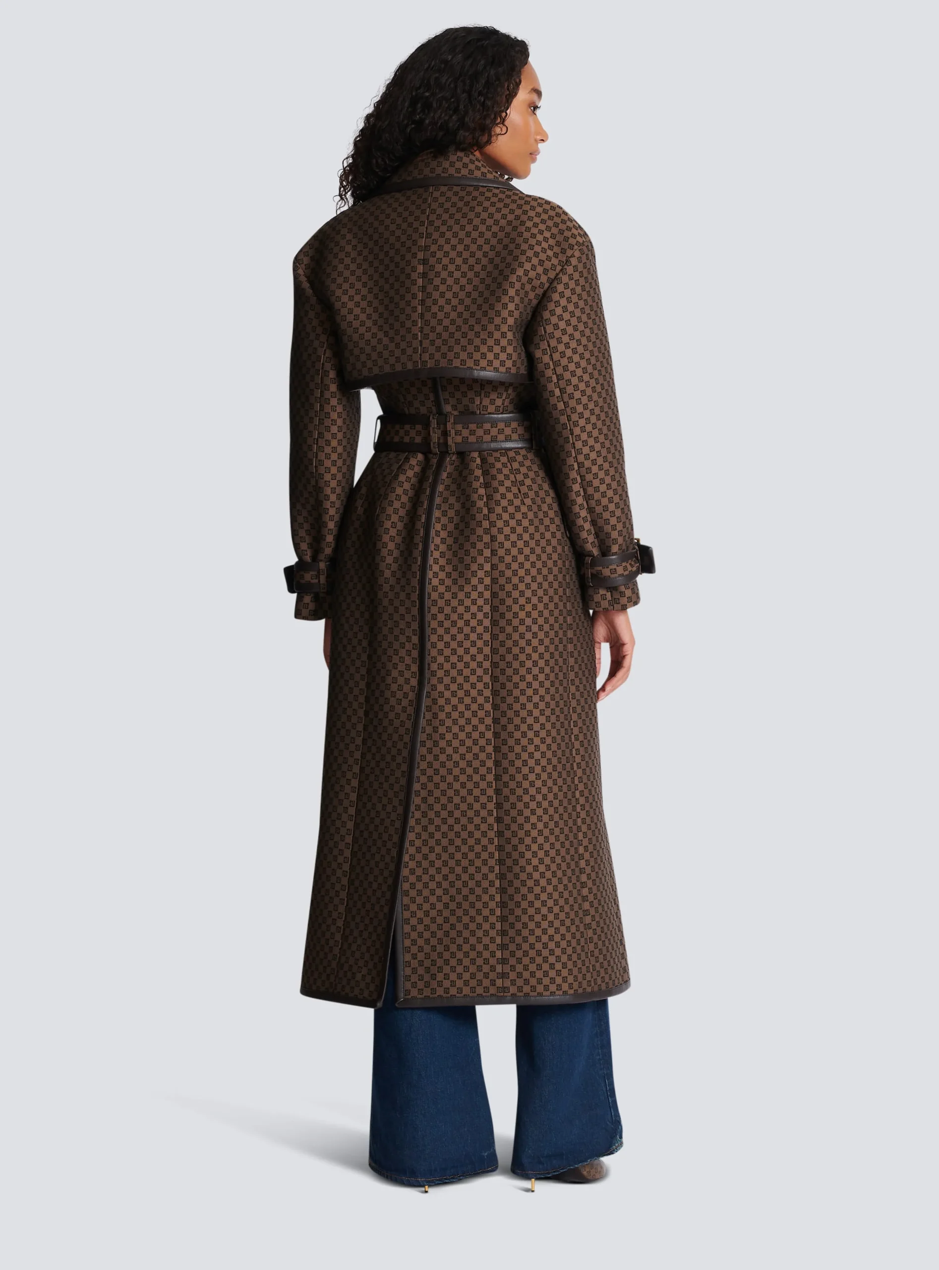 Women Balmain Mini Monogram Jacquard Trench Coat