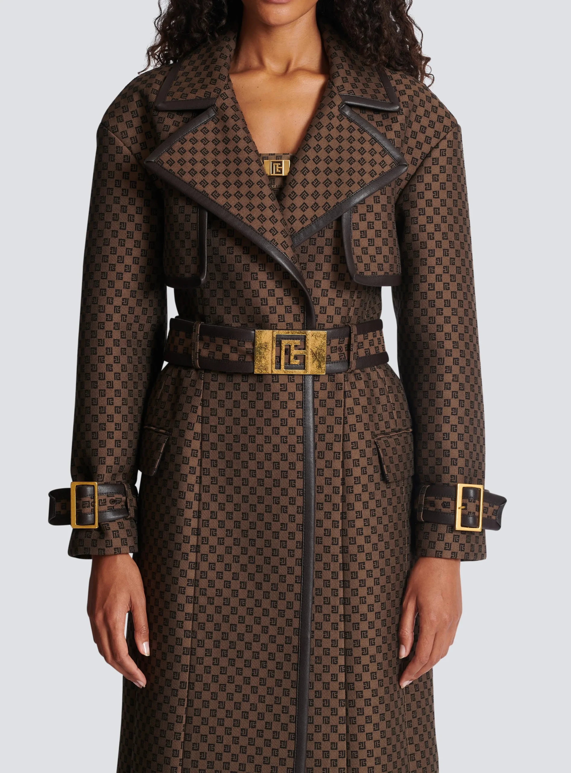 Women Balmain Mini Monogram Jacquard Trench Coat