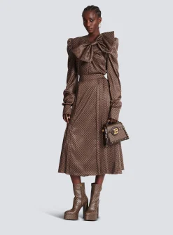 Women Balmain Mini Monogram Pleated Midi Skirt