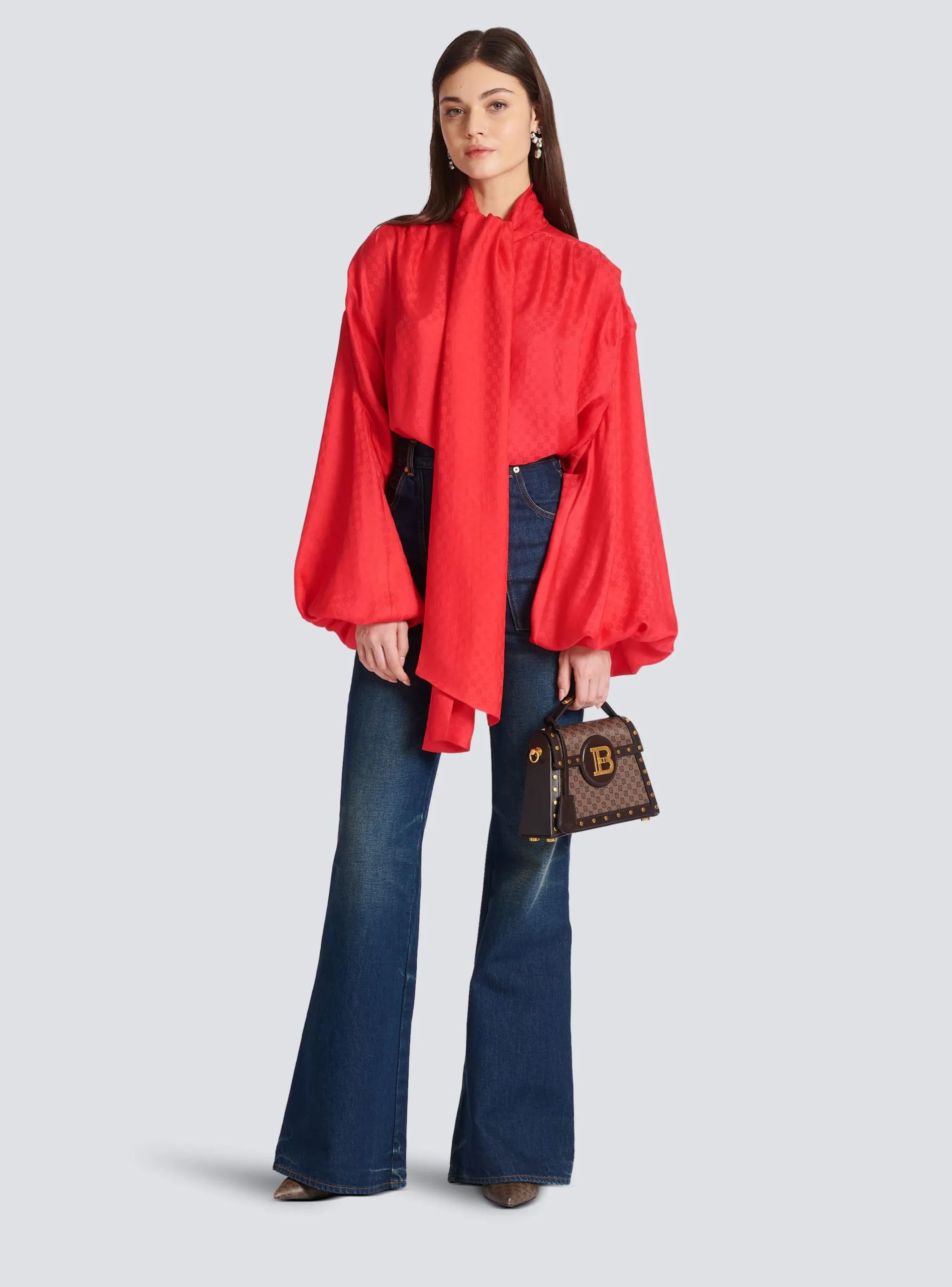 Women Balmain Mini Monogram Silk Shirt
