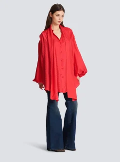 Women Balmain Mini Monogram Silk Shirt