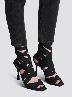 Women Balmain Moneta Leather And Elastic sandals With Logo