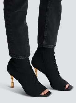 Women Balmain Moneta Monogram Knit Ankle Boots