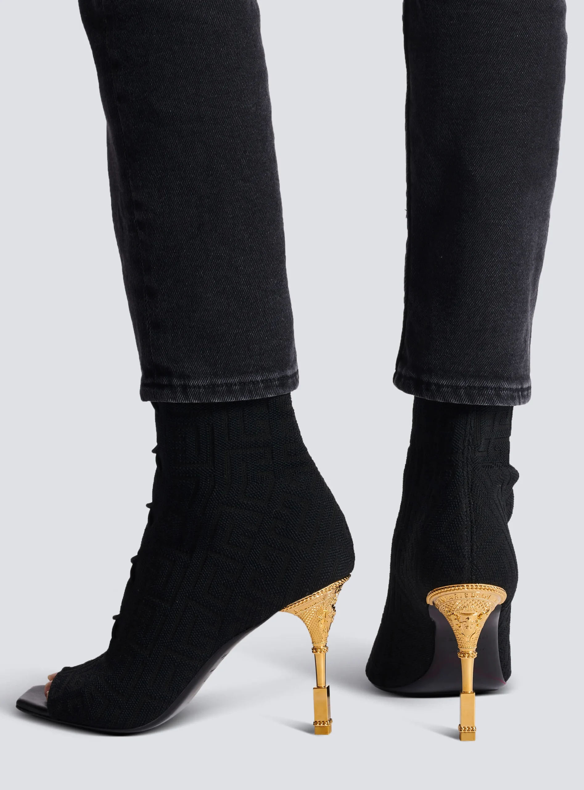 Women Balmain Moneta Monogram Knit Ankle Boots