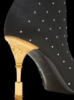 Women Balmain Moneta Rhinestoned Knit Ankle Boots
