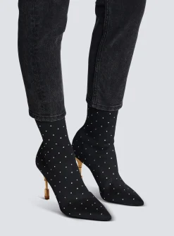 Women Balmain Moneta Rhinestoned Knit Ankle Boots