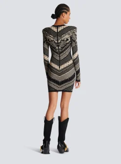 Women Balmain Monogram And Paisley Knit Short Dress