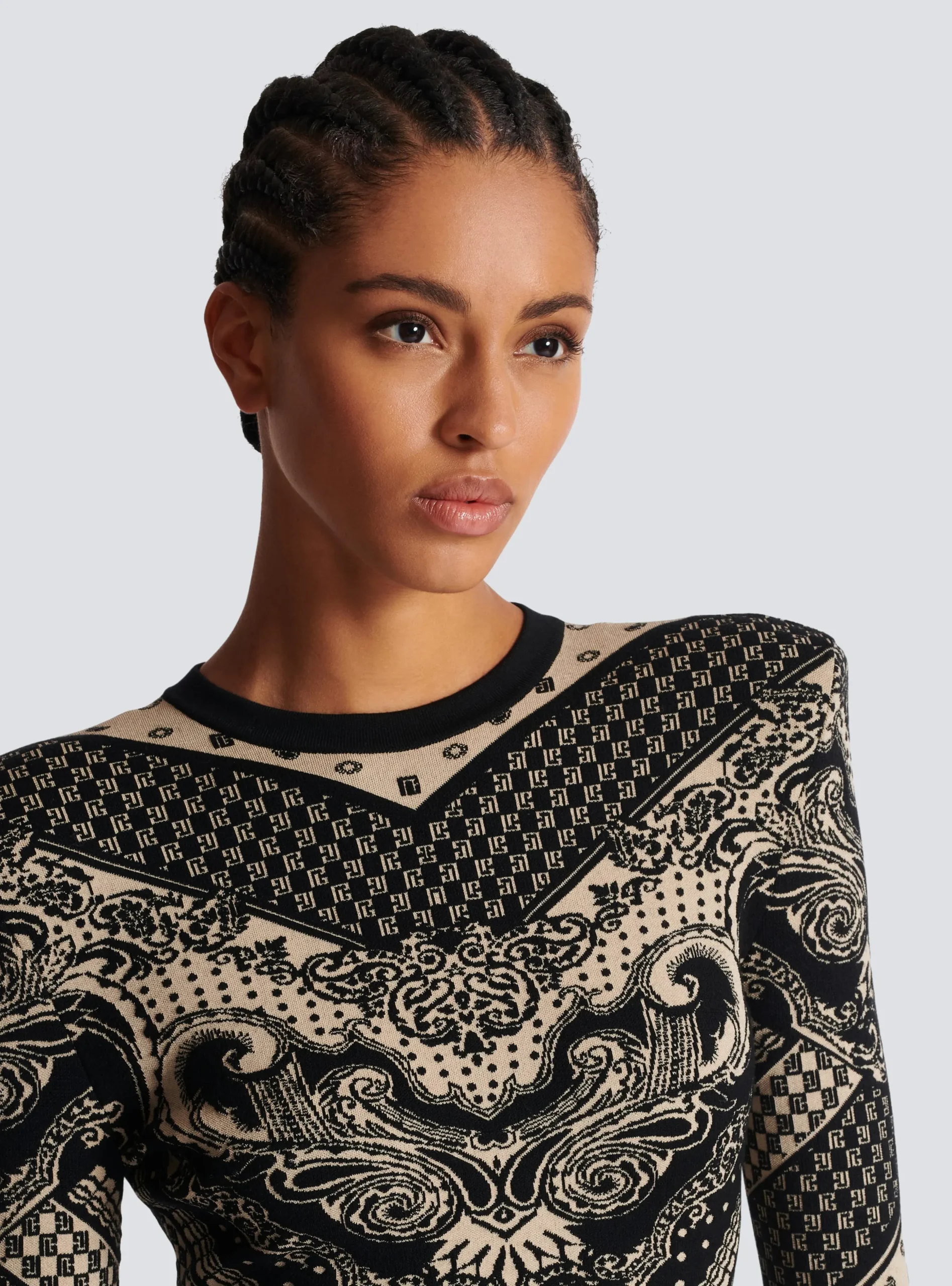 Women Balmain Monogram And Paisley Knit Short Dress