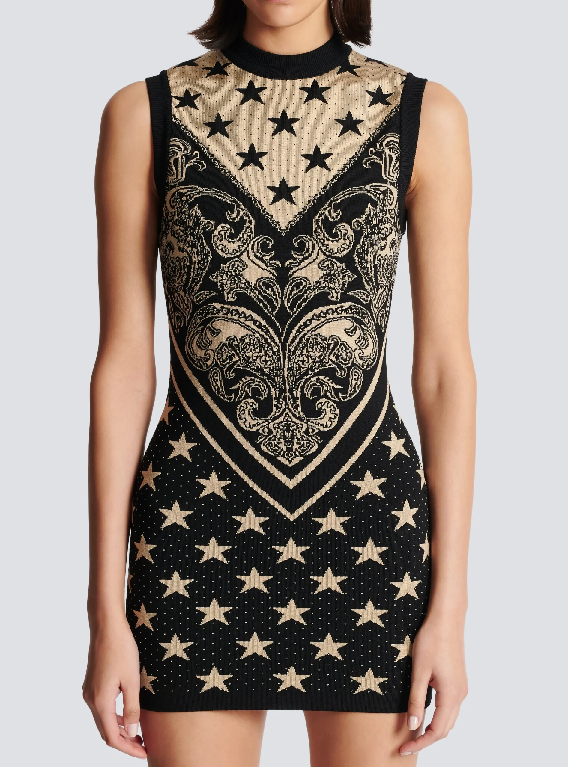 Women Balmain Monogram And Star Knit Short Dress
