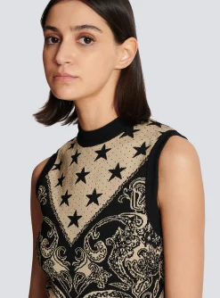 Women Balmain Monogram And Star Knit Short Dress
