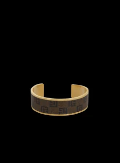 Women Balmain Monogram Bracelet In Metal And Waxed Canvas