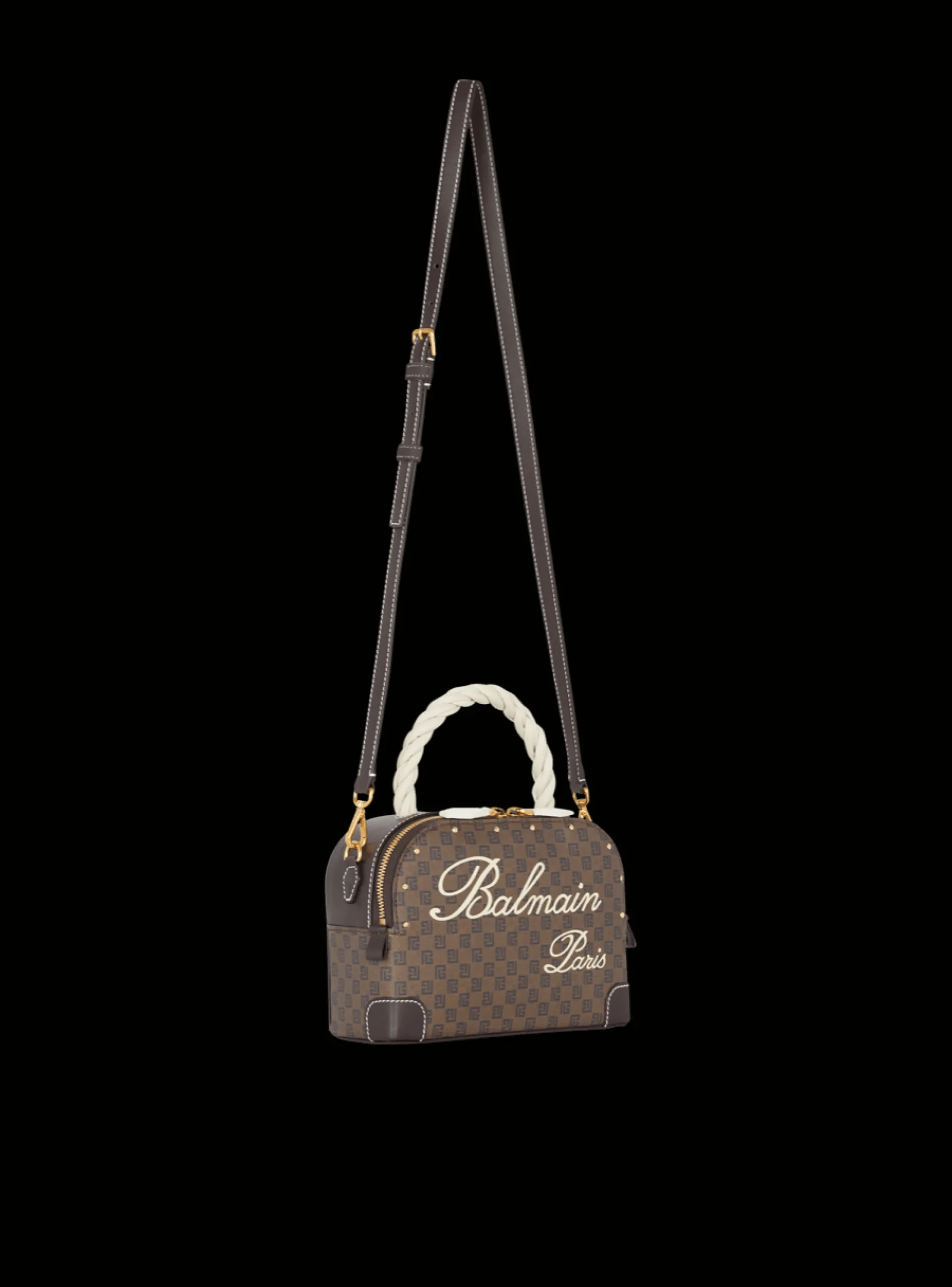 Women Balmain Monogram Canvas And Leather Make Up Bag