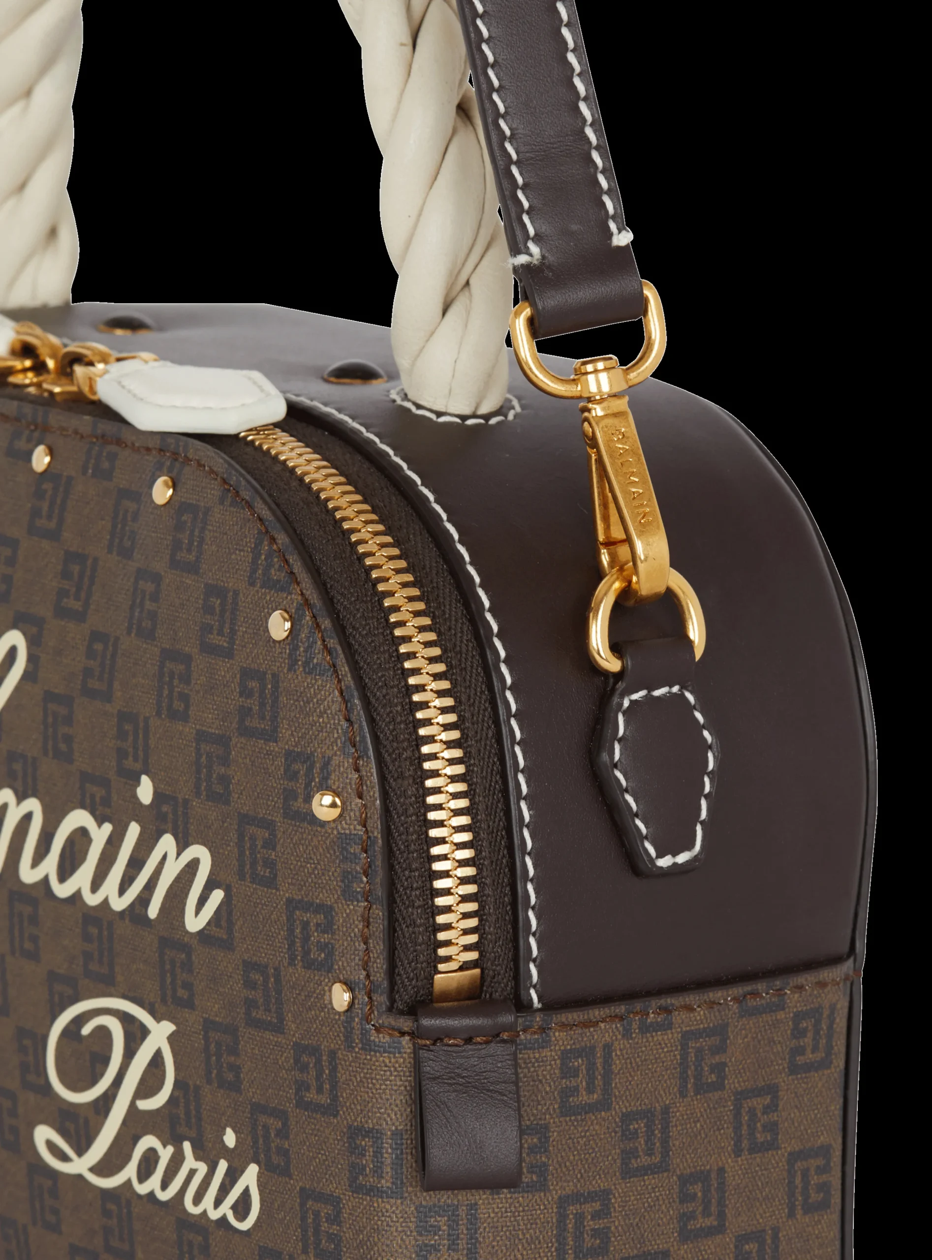 Women Balmain Monogram Canvas And Leather Make Up Bag