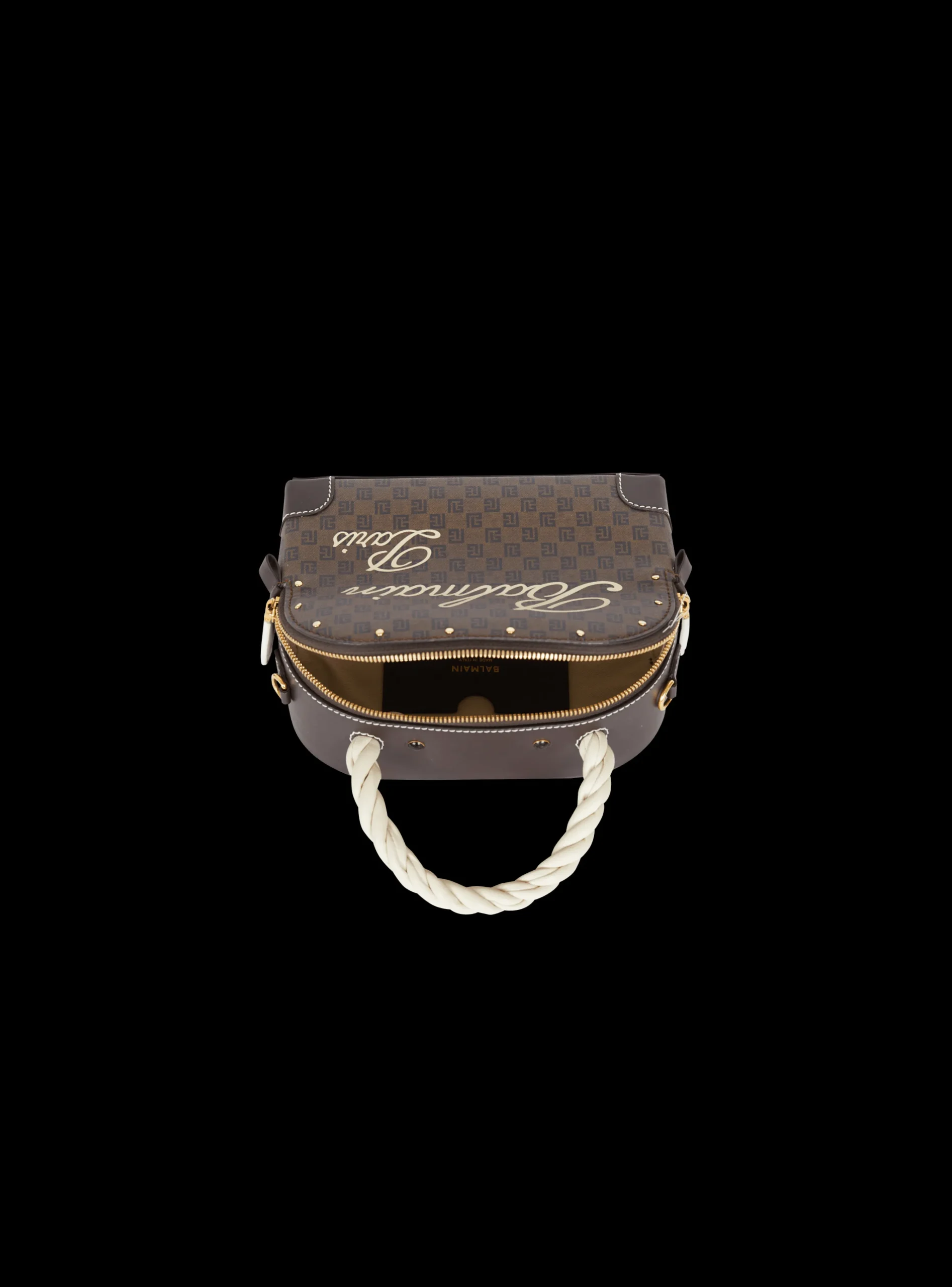 Women Balmain Monogram Canvas And Leather Make Up Bag