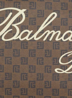 Women Balmain Monogram Canvas And Leather Make Up Bag