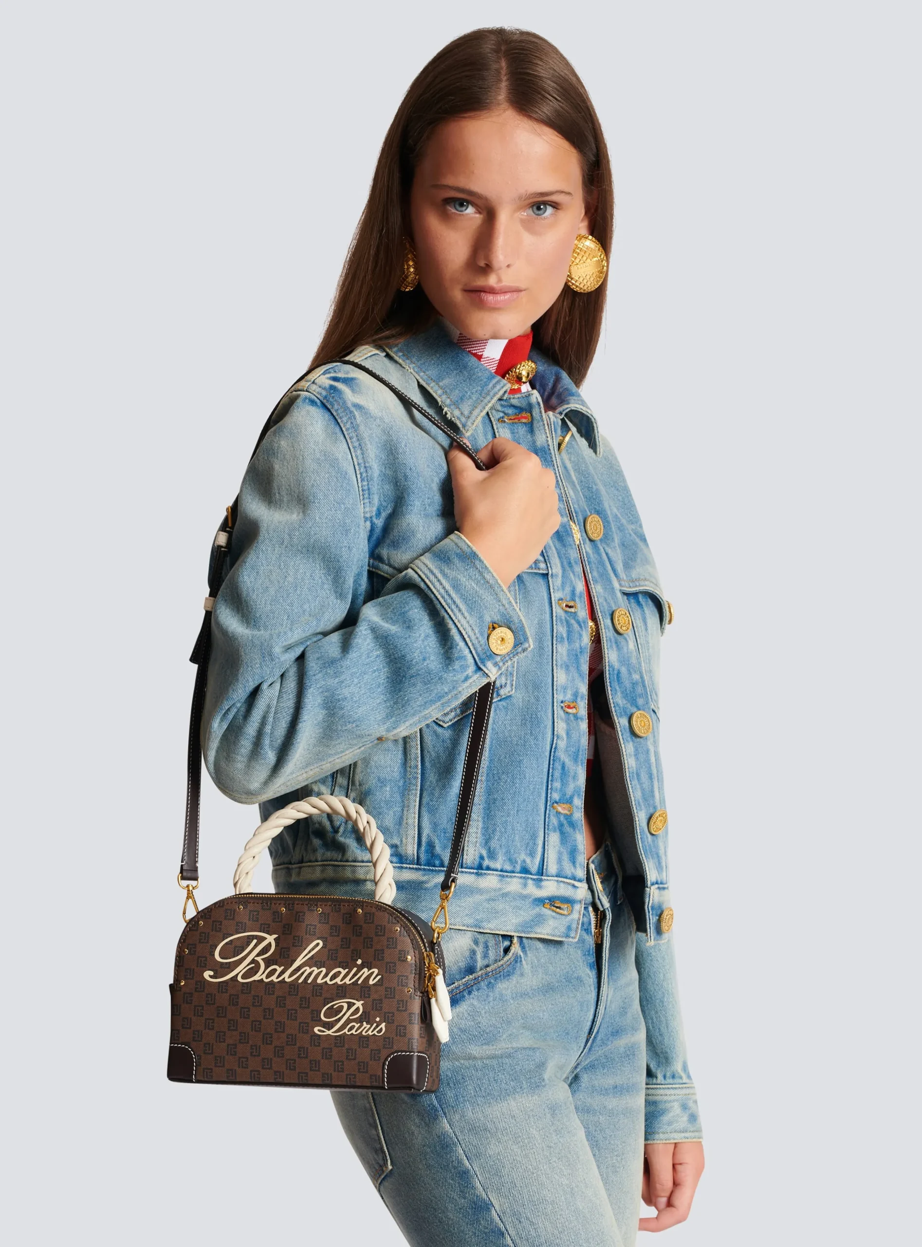 Women Balmain Monogram Canvas And Leather Make Up Bag