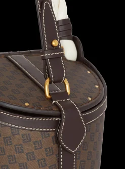 Women Balmain Monogram Canvas And Leather Bucket Bag