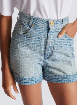 Women Balmain Monogram Denim Short