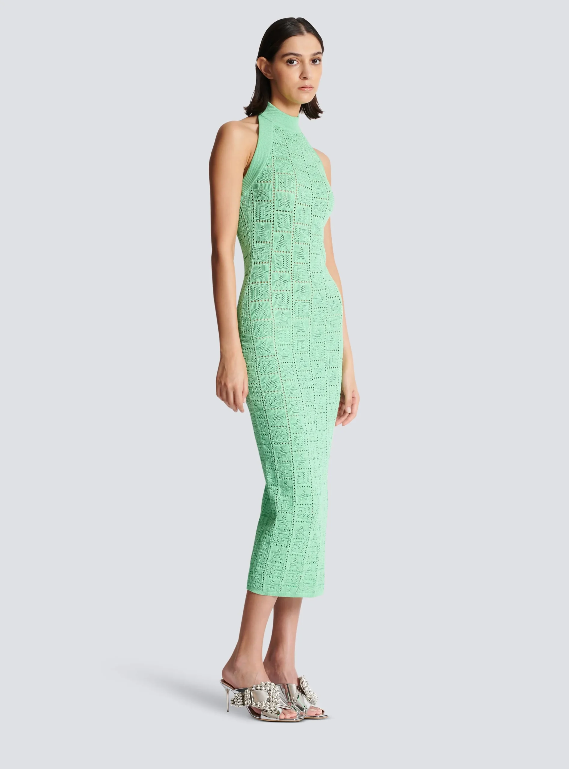 Women Balmain Monogram Knit Backless Dress