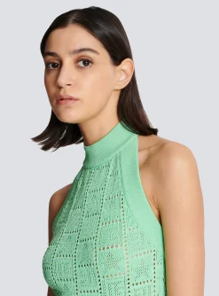 Women Balmain Monogram Knit Backless Dress