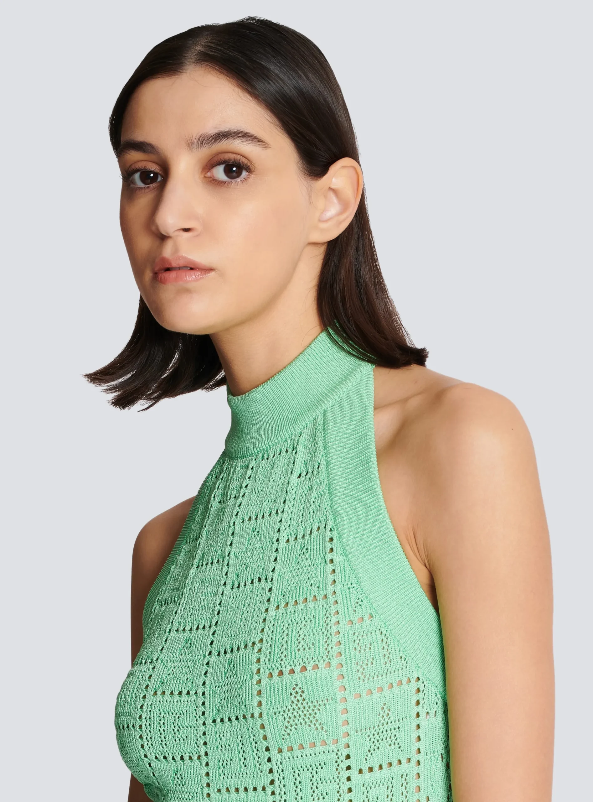 Women Balmain Monogram Knit Backless Dress