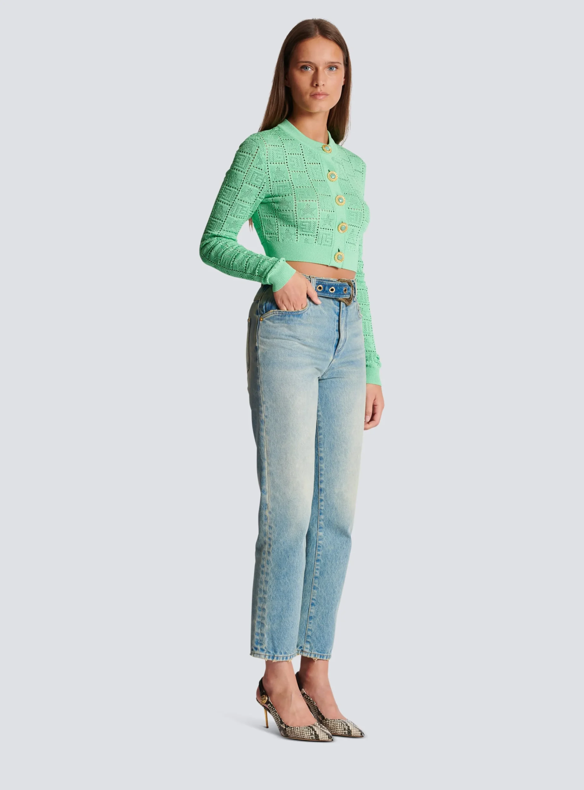 Women Balmain Monogram Knit Cardigan