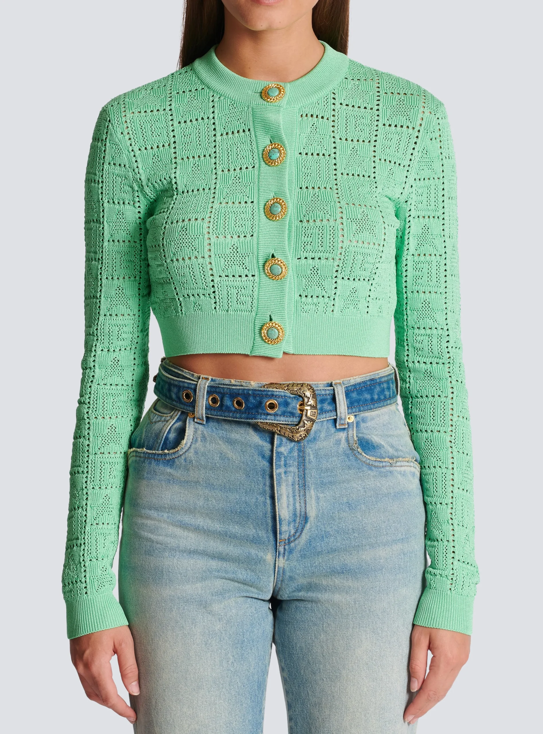 Women Balmain Monogram Knit Cardigan