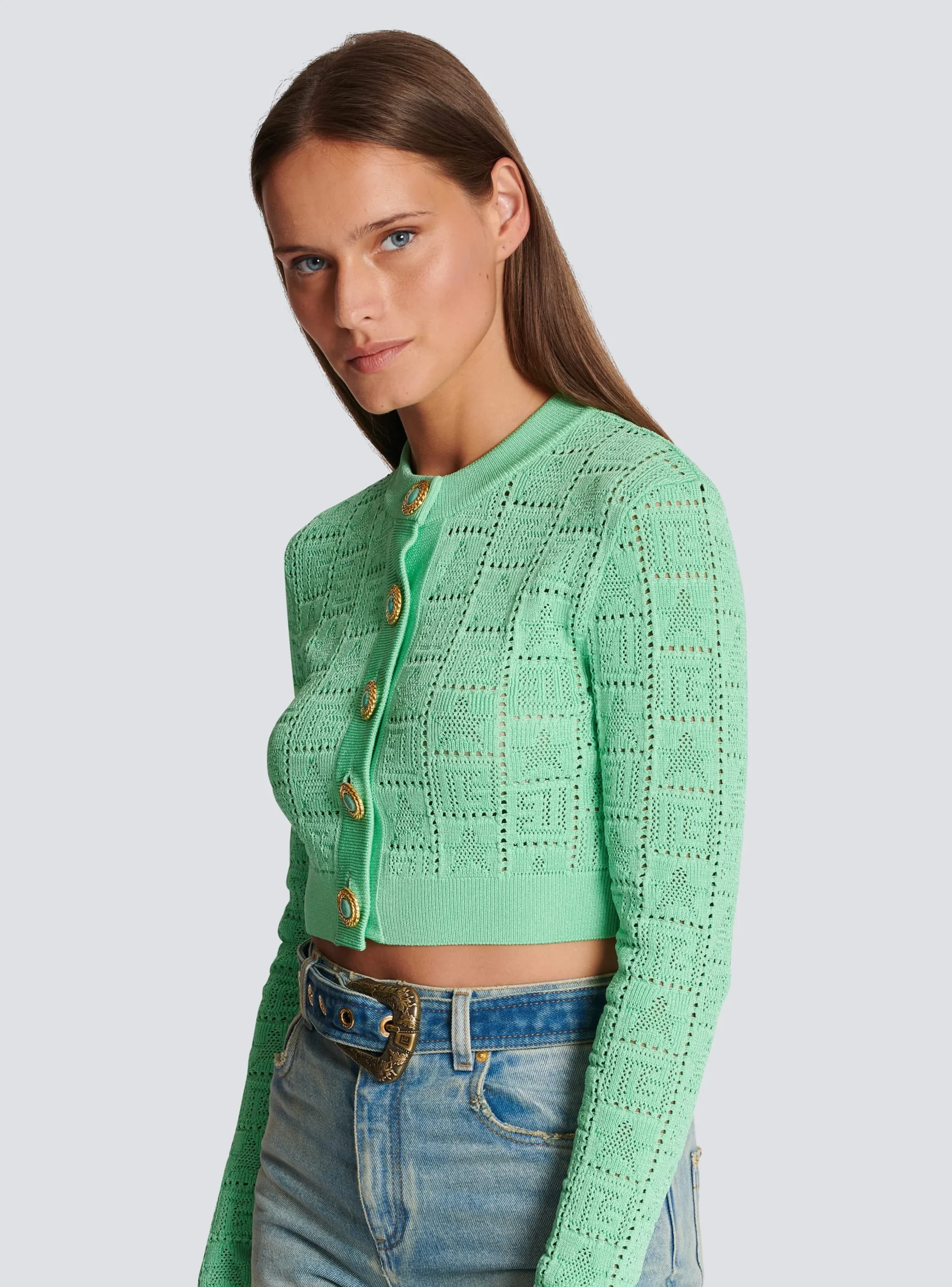 Women Balmain Monogram Knit Cardigan