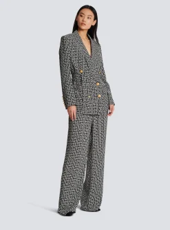 Women Balmain Monogram Printed Jacket With Shawl Collar