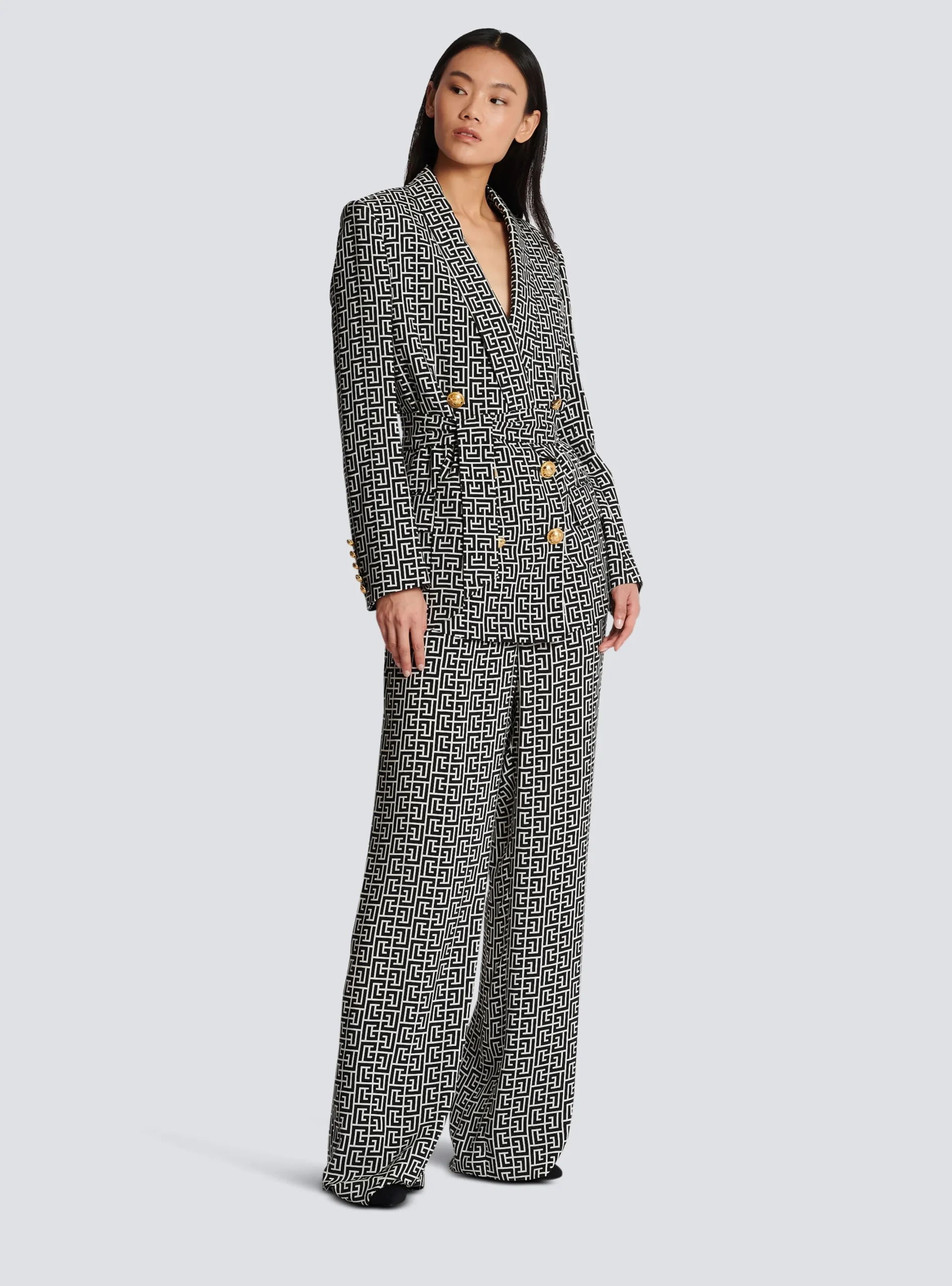Women Balmain Monogram Printed Jacket With Shawl Collar