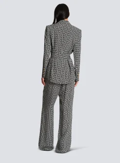 Women Balmain Monogram Printed Jacket With Shawl Collar