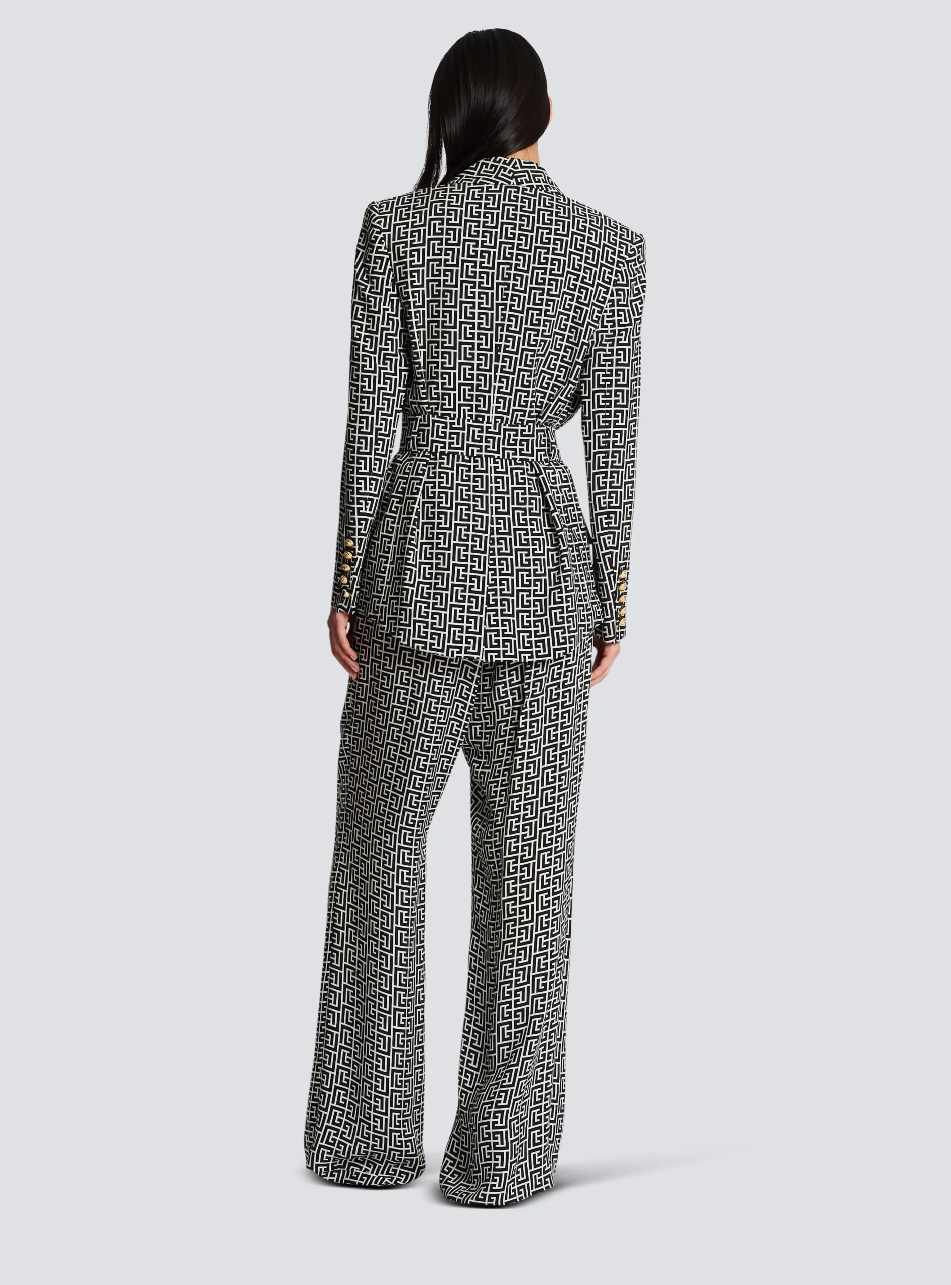 Women Balmain Monogram Printed Jacket With Shawl Collar