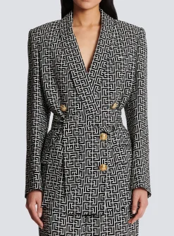 Women Balmain Monogram Printed Jacket With Shawl Collar
