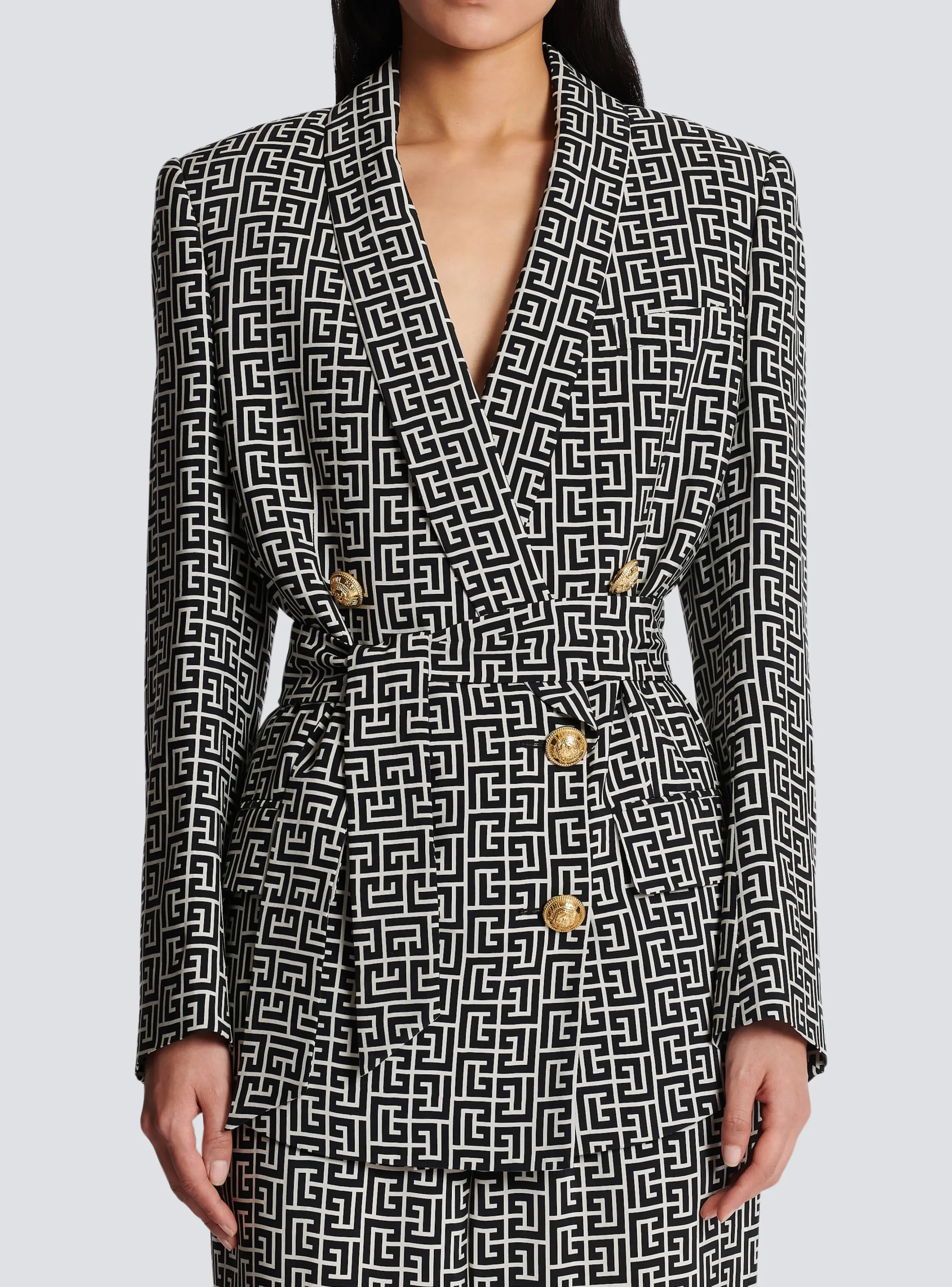 Women Balmain Monogram Printed Jacket With Shawl Collar